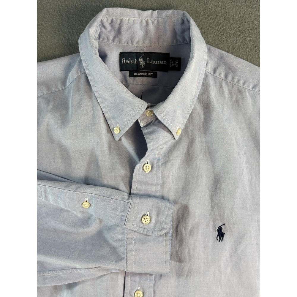 Ralph Lauren Shirt Mens L Blue Solid Button Down Long Sleeve Classic Fit Cotton